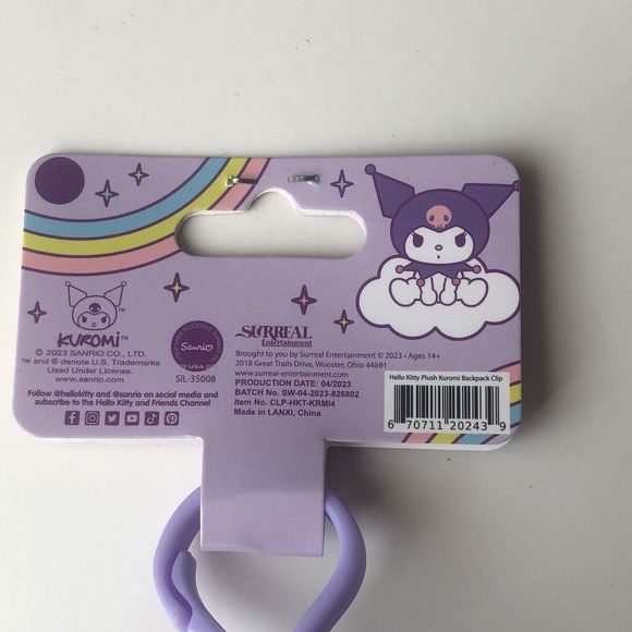 Kuromi Sanrio Hello Kitty Plush Backpack Clip Keychain NWT 2023 New Purple - Picture 8 of 9